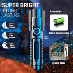 Ultra Bright Zoomable LED Flashlight,Rechargeable 3 Lighting Modes Portable High Lumens Outdoor Camping Fishing Emergency Hiking