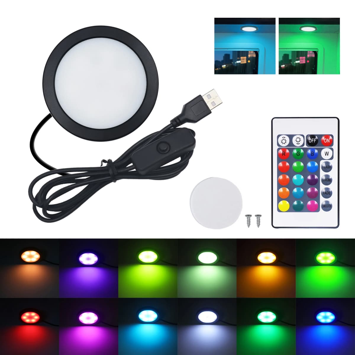 5V USB RGB Dimmable Under Cabinet Puck Lights with Switch Remote Control Adjustable Color Brightness 3D Printing DIY Night Lamp