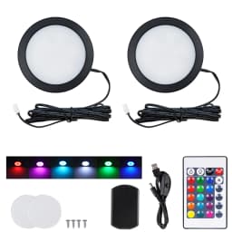 5V USB RGB Dimmable Under Cabinet Puck Lights with Switch Remote Control Adjustable Color Brightness 3D Printing DIY Night Lamp