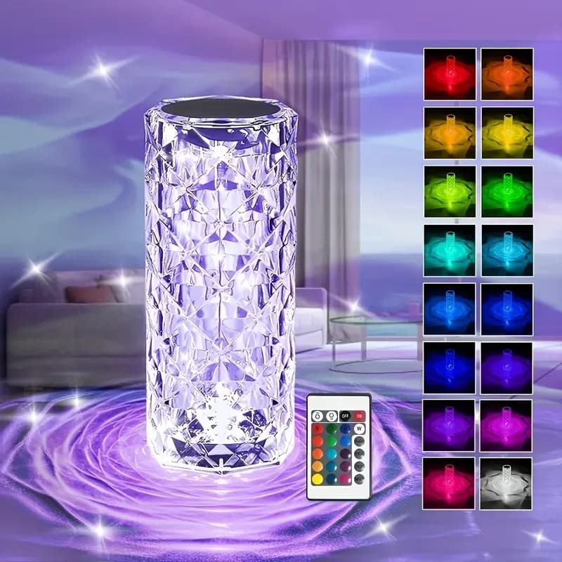 1PC Crystal Rose Table Lamp, Remote Control & Touch Bedside Lamp, LED Night Light, Dimmable Bedside Lamp, USB Rechargeable, for