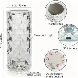 1PC Crystal Rose Table Lamp, Remote Control & Touch Bedside Lamp, LED Night Light, Dimmable Bedside Lamp, USB Rechargeable, for