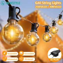 Outdoor String Lights 30M G40 LED Patio Lights EU Plug 50 Edison Bulbs 2 Spare Waterproof Hanging Light for Backyard Party Decor
