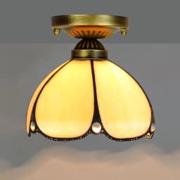 European Stained Glass Ceiling Light - Handcrafted Floral Rose Mosaic, Antique 8Inch Wide Flush Mount for Dining Room/Library