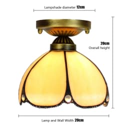 European Stained Glass Ceiling Light - Handcrafted Floral Rose Mosaic, Antique 8Inch Wide Flush Mount for Dining Room/Library