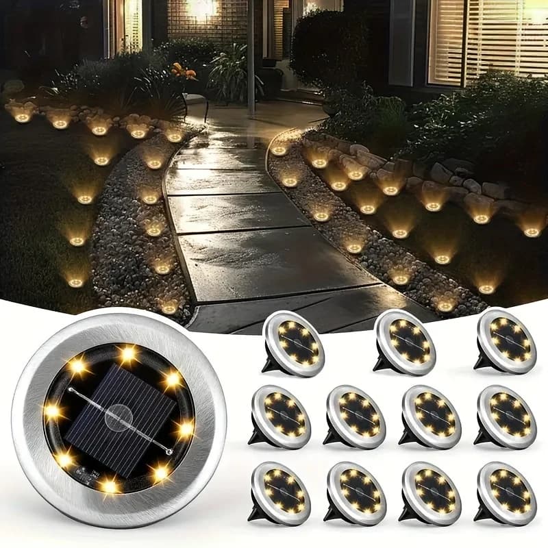 4 Mini Solar Led Ground Lights, Outdoor Stainless Steel Rotating Solar Path Lights, Solar Ground Landscape Lighting