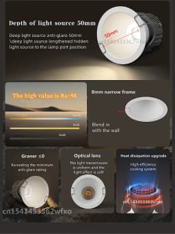 IP65 Waterproof Downlight LED Spotlight Embedded COB Ceiling Light AC110V-220V Bathroom Kitchen Balcony Toilet Lighting Bulb