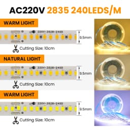 AC 220V 110V LED Strip 240Leds/M IP44 10CM Cut Home Decor Warm/Natural White Self Adhesive Flexible Ribbon Stripe Chain Light