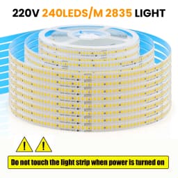 AC 220V 110V LED Strip 240Leds/M IP44 10CM Cut Home Decor Warm/Natural White Self Adhesive Flexible Ribbon Stripe Chain Light