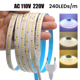 AC 220V 110V LED Strip 240Leds/M IP44 10CM Cut Home Decor Warm/Natural White Self Adhesive Flexible Ribbon Stripe Chain Light