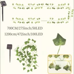 50/100LED Green Fairy Lights with Solar-Powered Artificial Ivy Leaves Featuring 8 Modes for Garden Wedding Christmas Decoration