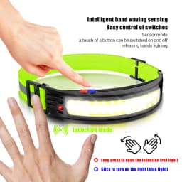 Cob Wave Induction Headlamp 6 Mode Head Light with Built-in Battery USB C Rechargeable Camping Night Running Flashlight
