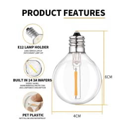 100/50/25ft USB LED Lights 5V 1W G40 Plastic Bulb Outdoor Waterproof Tent Fairy Patio Festoon String Light Wedding Decor