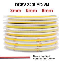 5V 12V COB LED Strip Light Ultra Thin 3MM 5MM 8MM Flexible Tape 320Leds/m RA90 Dimmable Linear Lighting Warm Natural Cool White