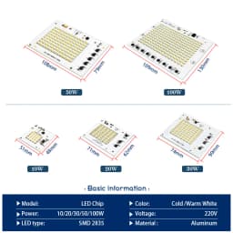 LED Chip Lamp Bead 10W 20W 30W 50W 100W LED 220V Smart IC No Need Driver DIY Flood Light Led Matrix Spotlight Outdoor Chip Lamp