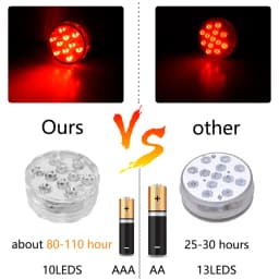10 LEDs RGB Submersible LED Lights Underwater Night Lamp Battery Operated Garden Swimming Pool Light for Wedding Party Vase Bowl