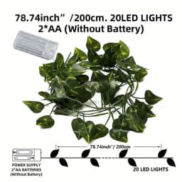 1pc Artificial Plants LED String Lights 6.56ft 20LED Scindapsus Leaves String Lights Battery Operated For Hanging Festival Decor