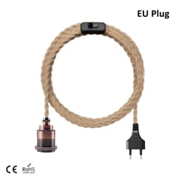 2M 3M Power Cord Pendant Light Twist Hemp Rope Cables E26 E27 Lamp Holder EU Plug with Switch Wire Edison Bulb Socket Cord Cable