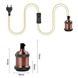 2M 3M Power Cord Pendant Light Twist Hemp Rope Cables E26 E27 Lamp Holder EU Plug with Switch Wire Edison Bulb Socket Cord Cable