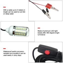 12V Underwater Lamp 15W 108 LEDs Night Fishing Light IP68 Waterproof Multicolor Deep Attracts Fish Finder Lamp Boat Lights