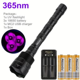 60W 3x365nm UV LED Powerful Black Light 395nm Flashlight High Power Ultra Violet Invisible Marker Curing Cat Dog Checker Light