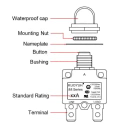 10pcs Kuoyuh 88 series 3a 5A 8A 10A 12A 25A 30A Overload protector switch motor miniature circuit breaker with waterproof cap