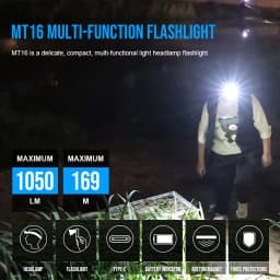 Trustfire MT16 LED Headlamps 1000LM Type-C Rechargeable 18350 Battery EDC Angle Head Flashlights MVP Optics with Magnet Tail