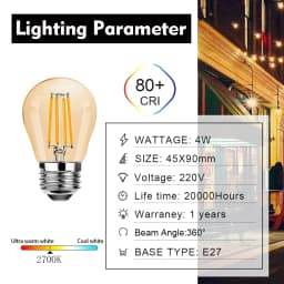 Grensk 25Pcs/Lot Led Filament Edison Bulb E27 G45 Mini Globe 4W Dimmable Vintage Led Lamp 2700K Warm White For String Light Bulb
