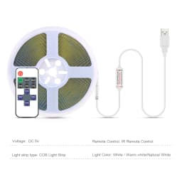 DC5V USB Powered COB LED Strip With RF Dimmable Remote Control 1/2/3/5M Flexible LED Tape For Kitchen Mirror Backlight Decor 