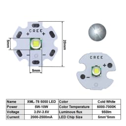 High Power LED 5W-10W 5050 XLM T6 5050-L2 3-3.7V Warm Neutral Cold White Red Green Blue UV Purple Chip Diodes Flashlights Part