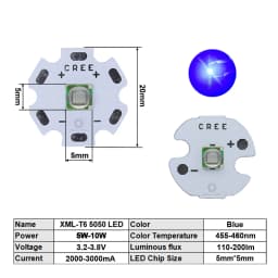High Power LED 5W-10W 5050 XLM T6 5050-L2 3-3.7V Warm Neutral Cold White Red Green Blue UV Purple Chip Diodes Flashlights Part
