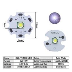 High Power LED 5W-10W 5050 XLM T6 5050-L2 3-3.7V Warm Neutral Cold White Red Green Blue UV Purple Chip Diodes Flashlights Part