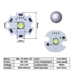 High Power LED 5W-10W 5050 XLM T6 5050-L2 3-3.7V Warm Neutral Cold White Red Green Blue UV Purple Chip Diodes Flashlights Part