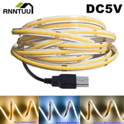 DC5V COB LED Light Strip with USB Power Supply 320 LED/m High-Density Flexible Lighting 3000K/4500K/6500K Multi Color Light Stri