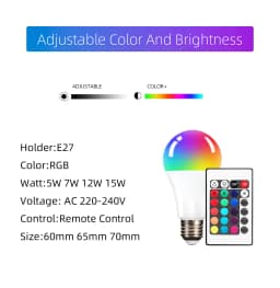 Led RGB Light E27 Smart Control Lamps Dimmable 5W 12W 15W RGBW Led Colorful Changing Bulb Led Lampada RGB White Decor Home