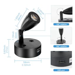 2/1X LED Reading Spotlight Interior Lighting Aluminum Adjustable Touch Control Dimmable Wall Lamp for Boat RV Trailer Warm Cool