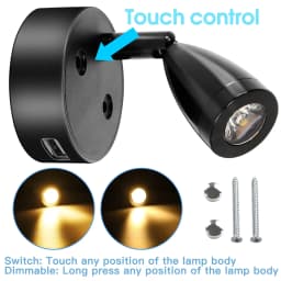 2/1X LED Reading Spotlight Interior Lighting Aluminum Adjustable Touch Control Dimmable Wall Lamp for Boat RV Trailer Warm Cool