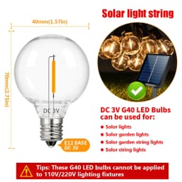 G40 LED Light Bulb E12 Base PET Plastic Filament Lamp DC 3V 1W Warm White Globe Ball Replacement Led Bulb For Solar String Light
