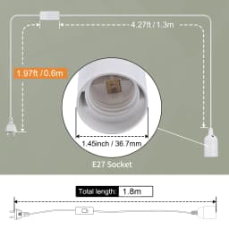 EU Plug 1.8m Power Cord Cables E27 Lamp Base Holder With Switch Wire For Pendant Led Bulbs Fixture Hanglamp Suspension Socket