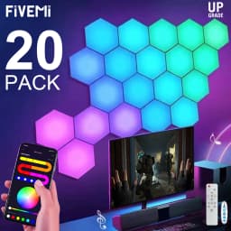 Fivemi RGB Smart Hexagonal Wall Lamp Color Changing Ambient Night Light Hexagonal DYI Music Rhythm APP Control Game Room Bedroom