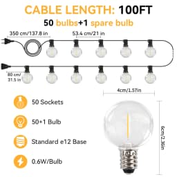 30M LED Fairy String Light Outdoor Birthday Party Light String G40 Patio Garden Light Clear Vintage Bulb Chain For Wedding Decor