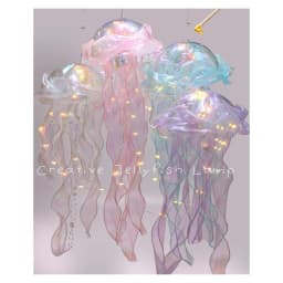 Jellyfish Colorful Nightlight Button Battery Hanging Ceiling Lantern Creative with Ribbon&Bead for Children Bedroom