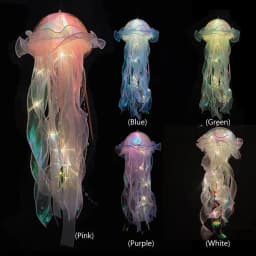 Jellyfish Colorful Nightlight Button Battery Hanging Ceiling Lantern Creative with Ribbon&Bead for Children Bedroom