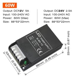 Constant Voltage Power Supply 48W 60W 100W 150W 200W 300W 400W Thin Driver For LED Strips DC 12V / 24V Lighting Transformers