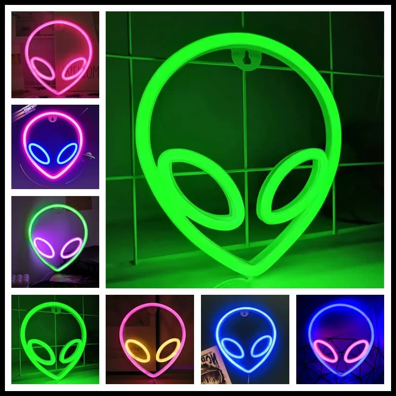 Green Alien LED Neon Night Lights Art Sign Game Room Hip Hop Party Bar Bedroom Decoration Christmas Gift Wall Hanging Neon Sign
