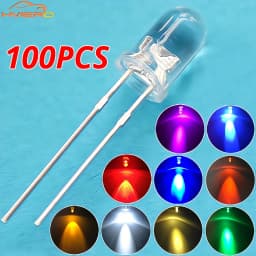 100pcs F5 5mm Round White Red Blue Warm Pink UV Water Clear Led Super Bright Lights Emitting Diodes 6000-6500k Lamp Beads Bulb