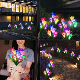 Solar Lily Flower Light 7 Color Changing Waterproof Solar Pathway Landscape Lights for Outdoor Courtyard Garden Yard Decor
