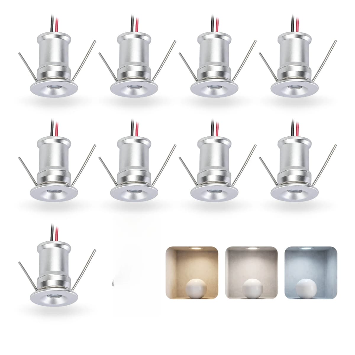 Mini LED Spotlight, Ceiling Lamp,Dimmable Downlight, Small Recessed Downlight for Showcase Lighting, IP65,1W DC12V, Cutout 15mm