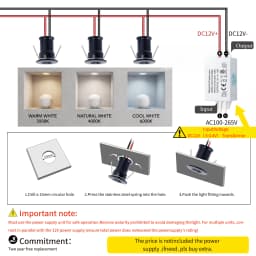 Mini LED Spotlight, Ceiling Lamp,Dimmable Downlight, Small Recessed Downlight for Showcase Lighting, IP65,1W DC12V, Cutout 15mm