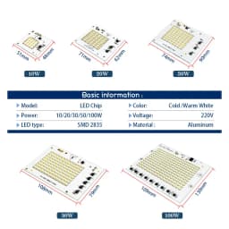 LED Chip 10W 20W 30W 50W 100W Flood Light Beads AC220V Smart IC SMD2835 Led Floodlight Lamp Chips for Outdoor Lighting Spotlight