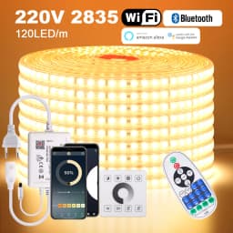 220V 2835 LED Strip Light Wall Touch Wifi Bluetooth 23key Remote Control Power Kit Dimmable 120 LEDs Flexible Tape Waterproof